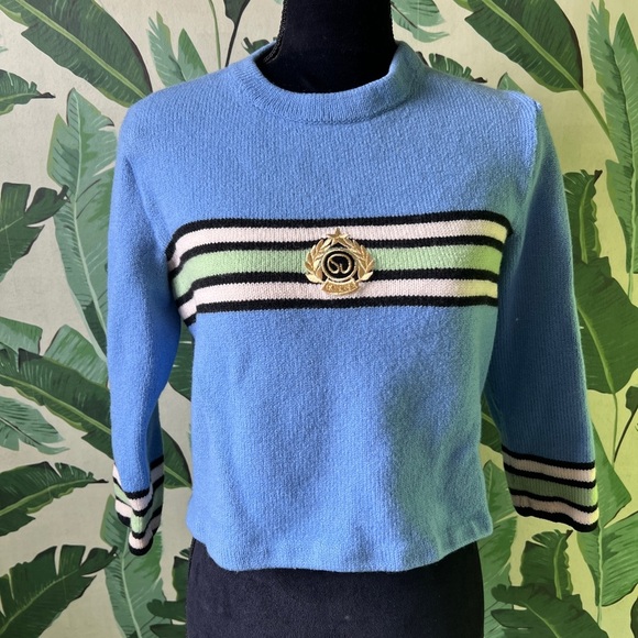 St. John Sport by Marie Gray Blue Striped cropped Sweater Women's S - Picture 1 of 7